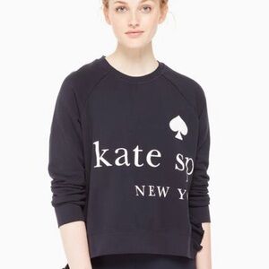 Kate Spade Wrap Around Logo Navy Ruffle Split Hem Sweatshirt Sweater